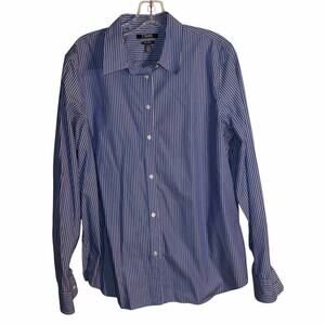 Chaps Women’s No Iron Button-Down Shirt – Periwinkle & White Stripe – Size XL